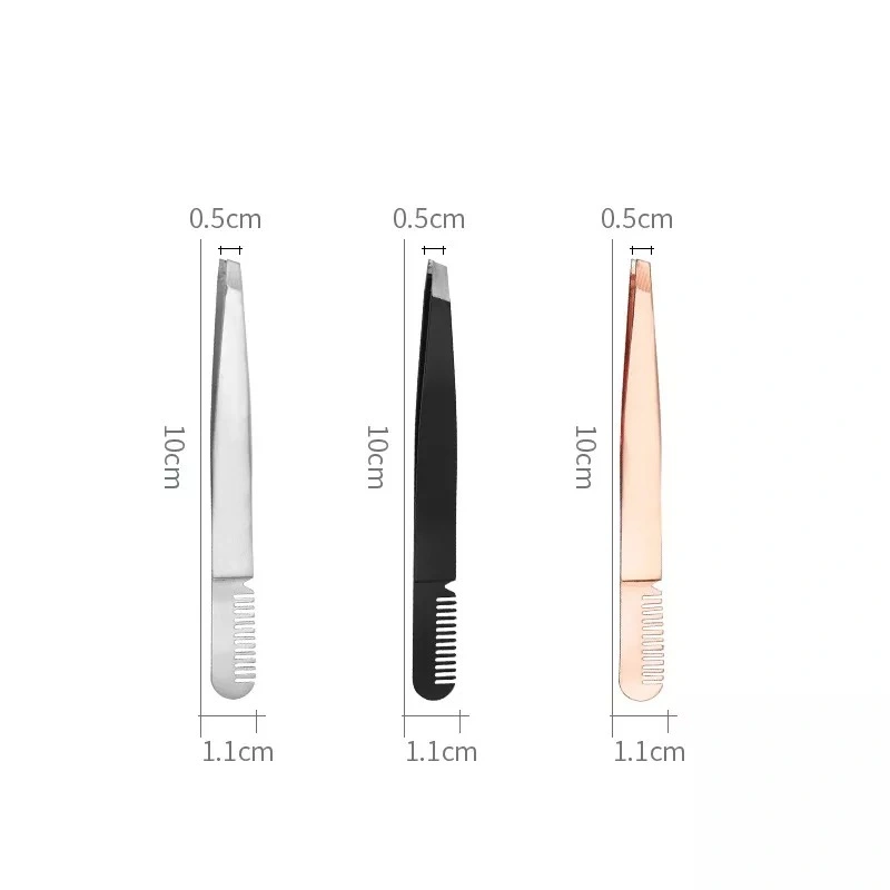 Eyebrow Tweezers with Comb Stainless Steel Slanted 6 Colors Eye Brow Lash Tweezers