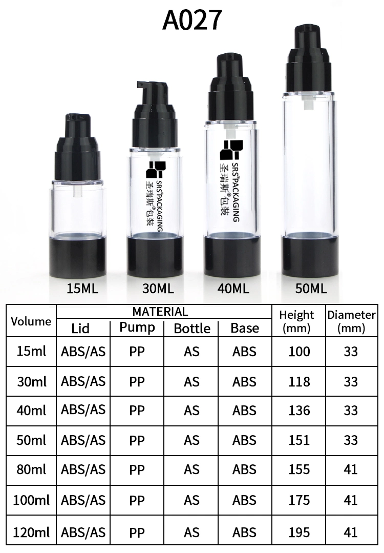 Wholesale Manufacture OEM ODM Supplier Cosmetic Package Container 15ml 30ml 40ml 50ml 80ml 100ml 120ml