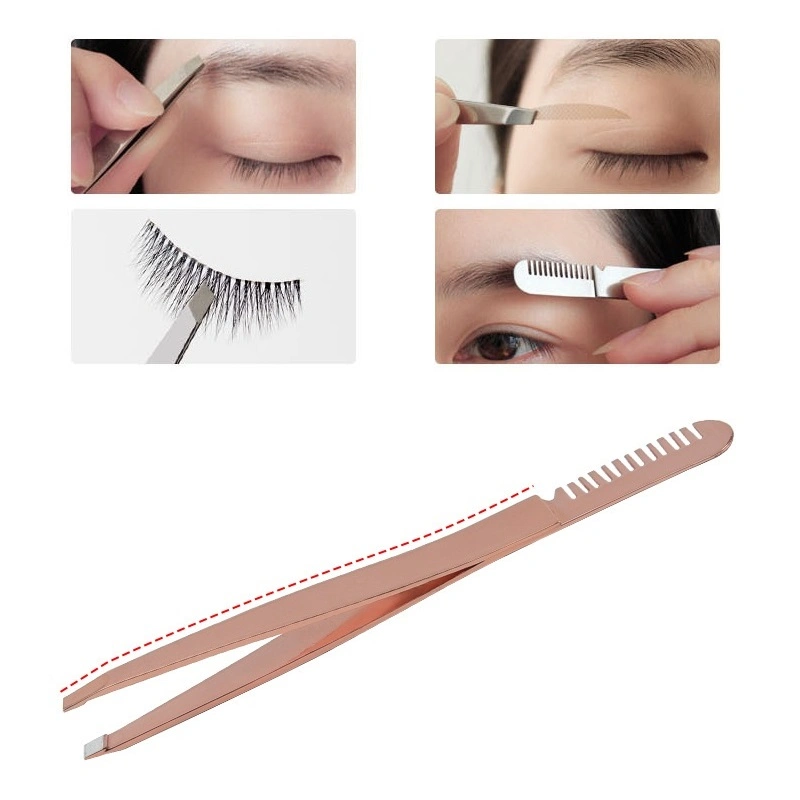 Eyebrow Tweezers with Comb Stainless Steel Slanted 6 Colors Eye Brow Lash Tweezers